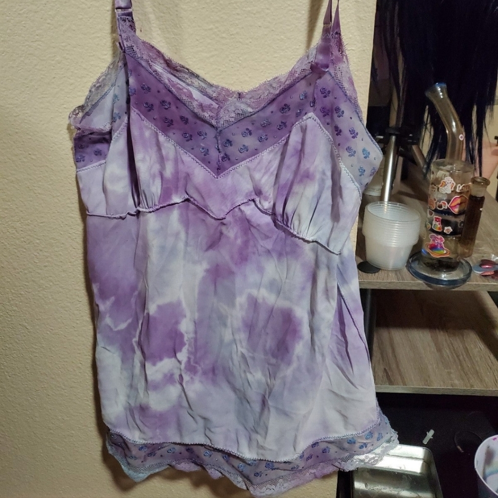 Tiedye pastel lace cami pajama cute top size small
